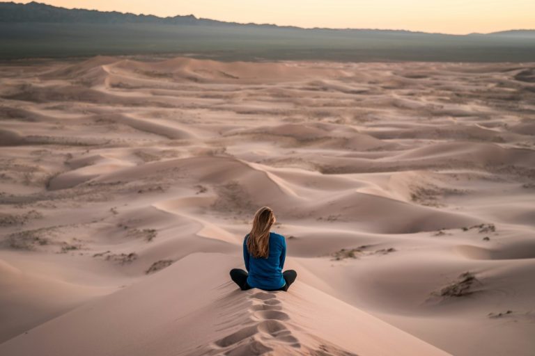 meditatie in het zand